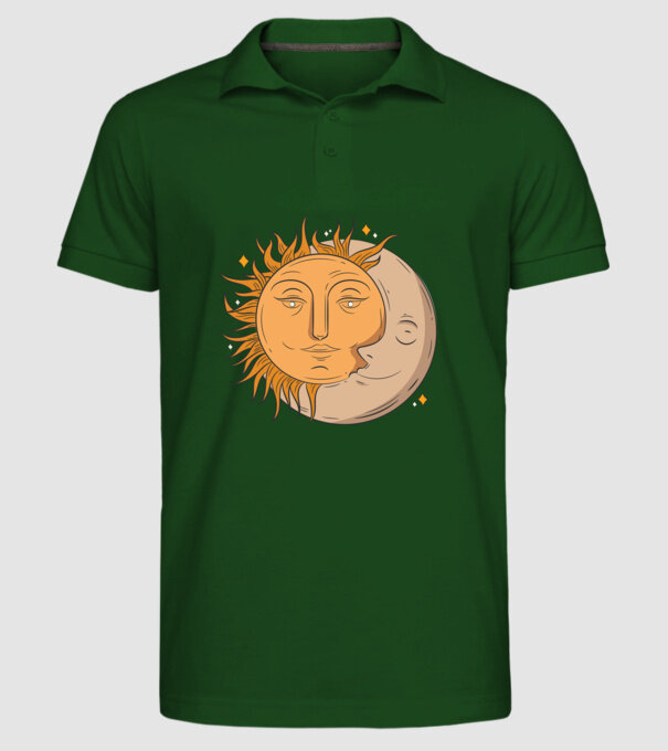 Luna și Soarele model verde închis pe tricou