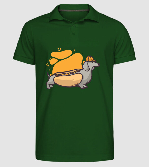Teckel Hot dog model verde închis pe tricou