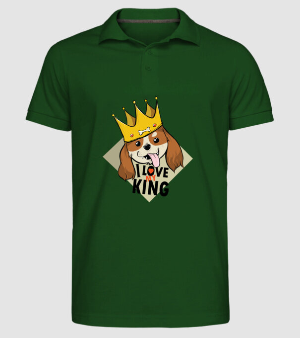 I love my king - Cavalier King Charles tricou cu câine Cocker Spaniel model verde închis pe tricou