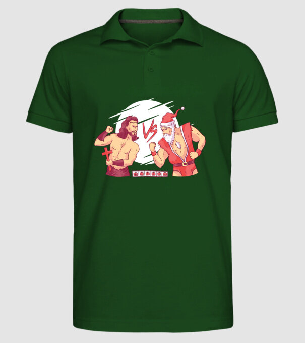 Isus vs Moș Crăciun Street Fighter tricou amuzant Crăciun model verde închis pe tricou