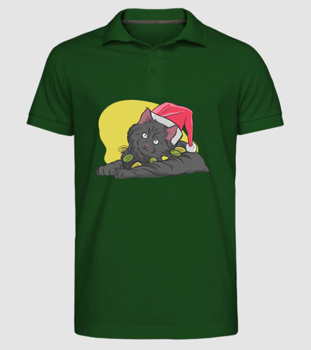 Pisică de Crăciun model verde închis pe tricou
