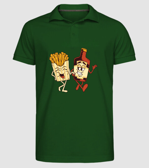 Ketchup + cartofi prăjiți model verde închis pe tricou