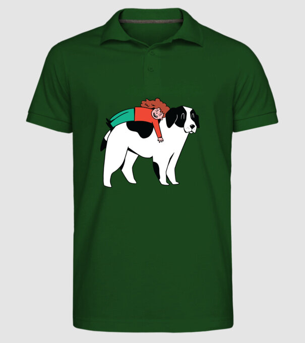 Fetiță cu câine model verde închis pe tricou