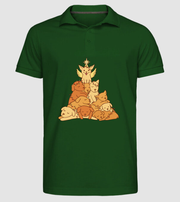 Pom de Crăciun cu Câine model verde închis pe tricou