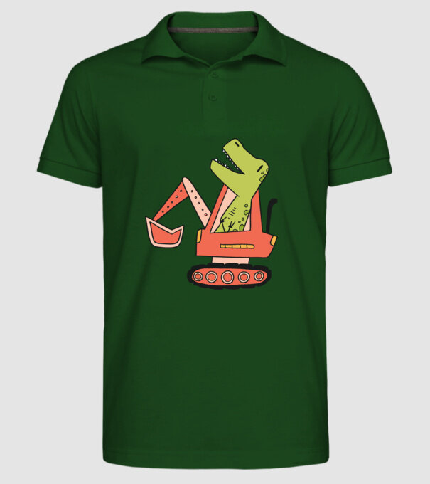 Excavator dinozaur model verde închis pe tricou