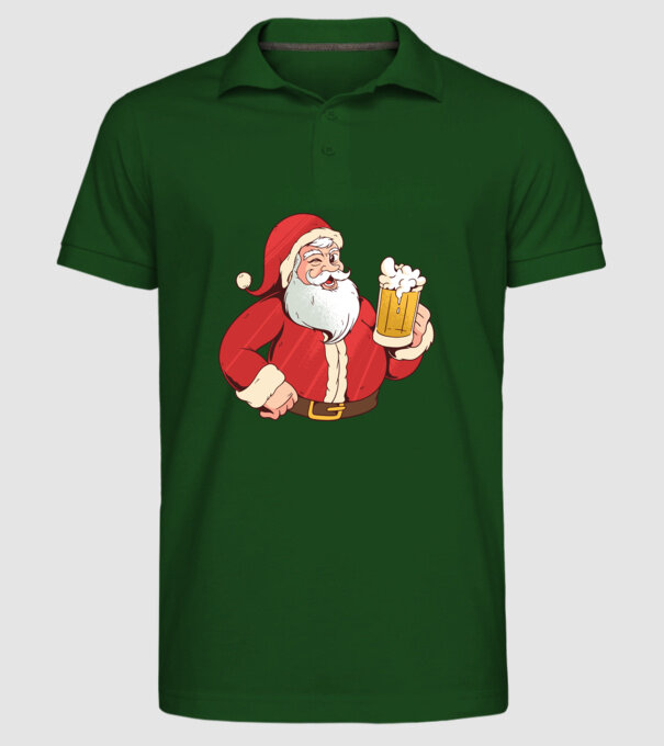 Moș Crăciun cu bere tricou amuzant model verde închis pe tricou
