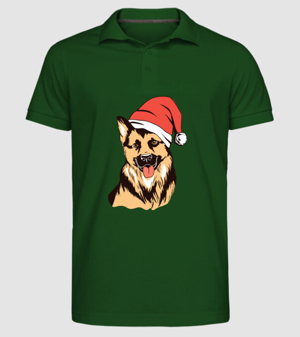 Ciobănesc german în căciulă de Moș Crăciun model verde închis pe tricou