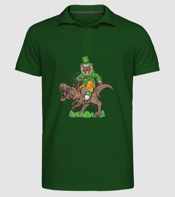 Sfântul Patrick Mops dinozaur model verde închis pe tricou