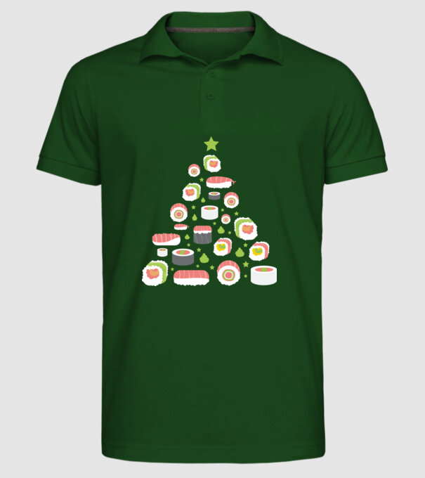 Pom de Crăciun Sushi model verde închis pe tricou