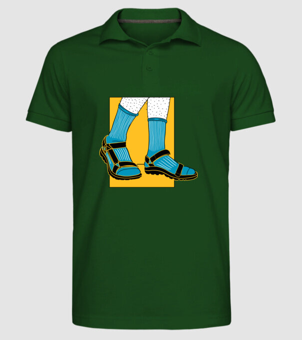 Sandale cu șosete model verde închis pe tricou