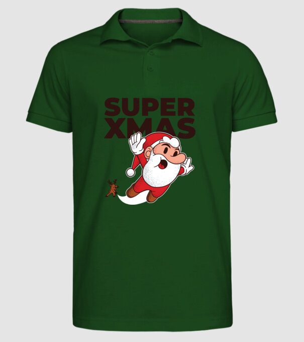 Super Moș Crăciun tricou de Crăciun model verde închis pe tricou