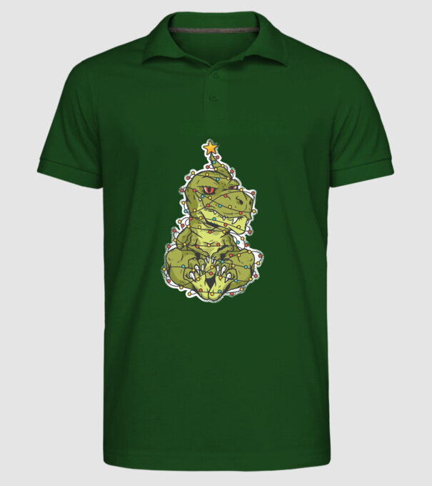 Dinozaur T-rex Pom de Crăciun tricou model verde închis pe tricou