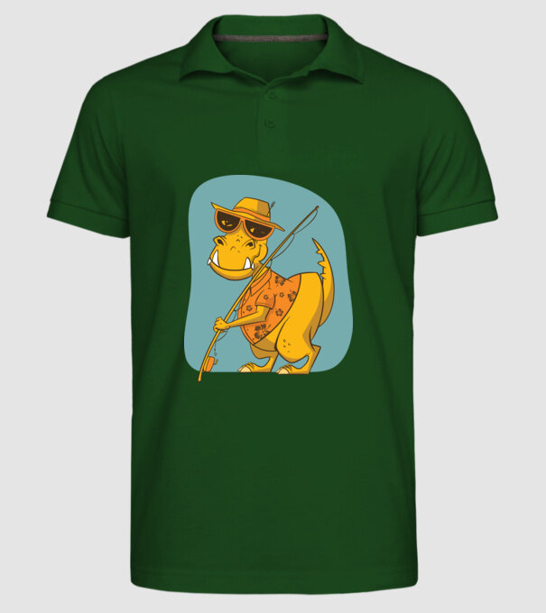 T-rex Pescar model verde închis pe tricou