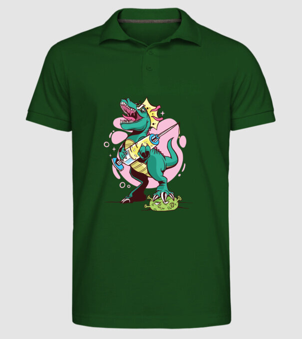 T-rex Vaccin model verde închis pe tricou