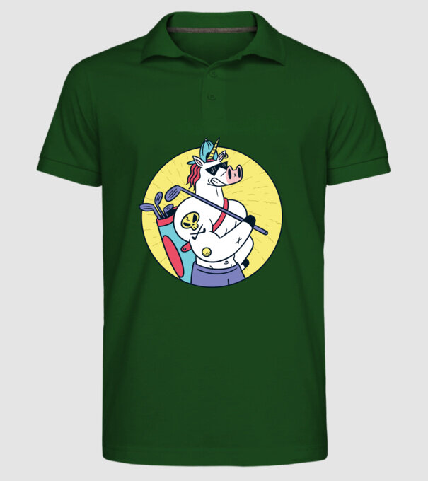 Unicorn Golf model verde închis pe tricou