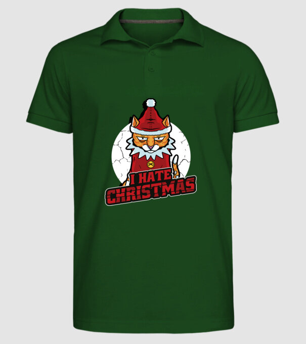Urăsc Crăciunul Pisică model verde închis pe tricou