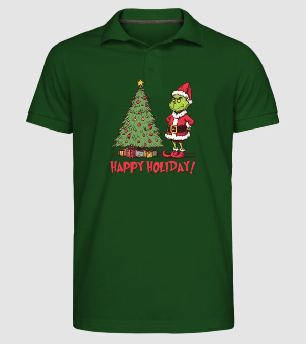Happy Holiday Grinch model verde închis pe tricou