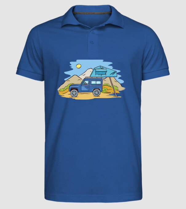 Mașină de camping model albastru regal pe tricou