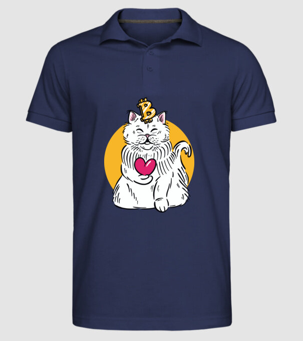Pisică Bitcoin model albastru închis pe tricou