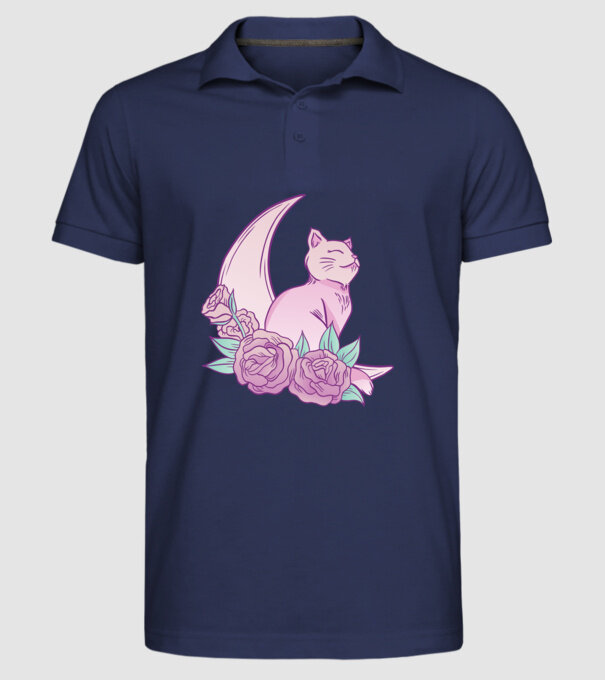 Pisică pe lună model albastru închis pe tricou
