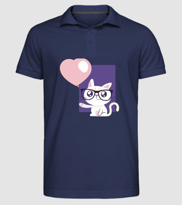 Inimă Pisică cu balon model albastru închis pe tricou
