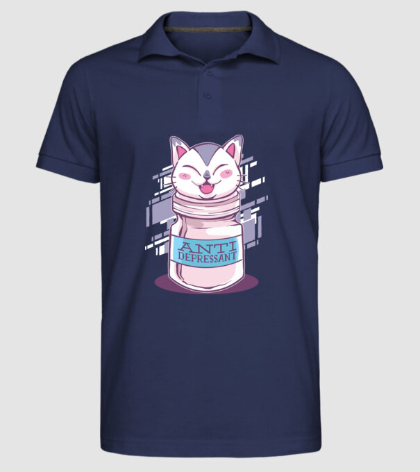 Tabletă antidepresivă pisică model albastru închis pe tricou