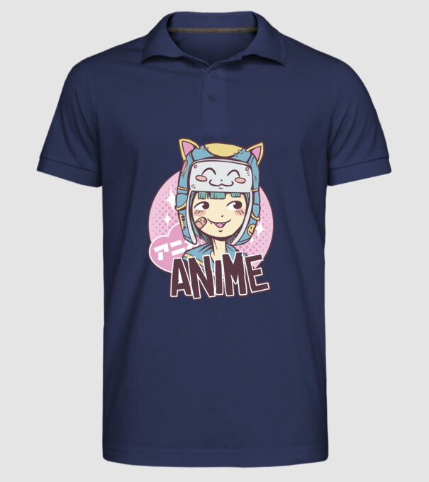 Fată drăguță Anime model albastru închis pe tricou
