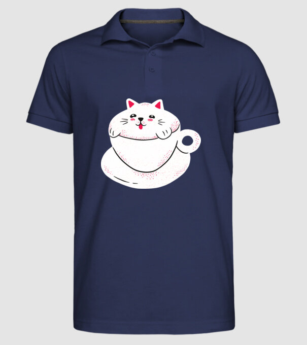 Tricou cafea cu pisică drăguță model albastru închis pe tricou