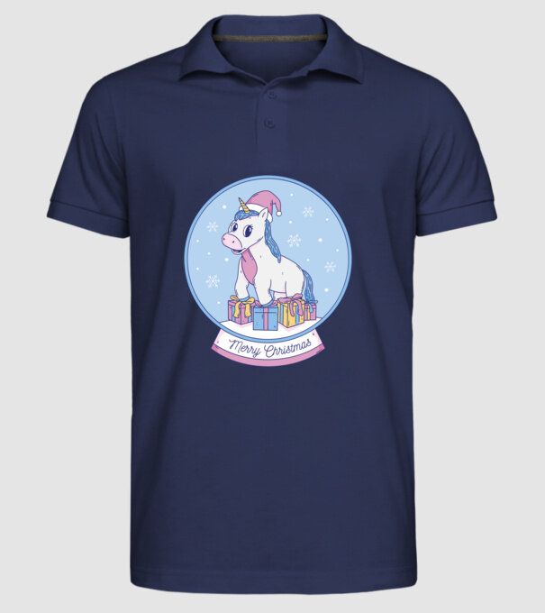 Glob de zăpadă drăguț, de Crăciun, cu Unicorn model albastru închis pe tricou