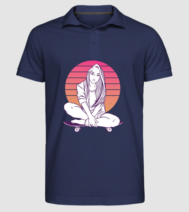 Fată Skateboarder model albastru închis pe tricou