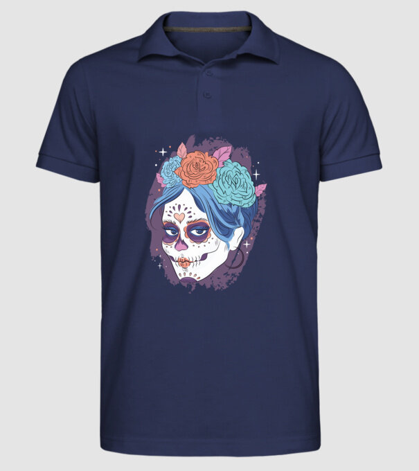 Dia de Los Muertos - Craniu cu flori model albastru închis pe tricou