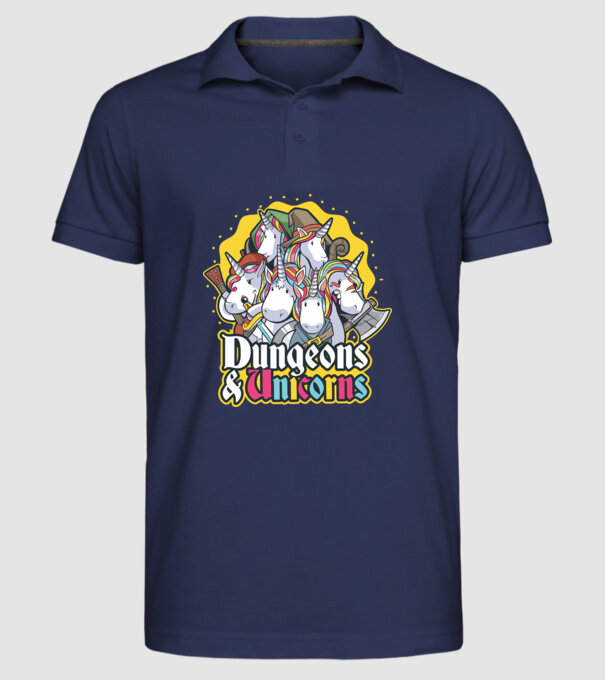 Dungeons and Unicorns model albastru închis pe tricou
