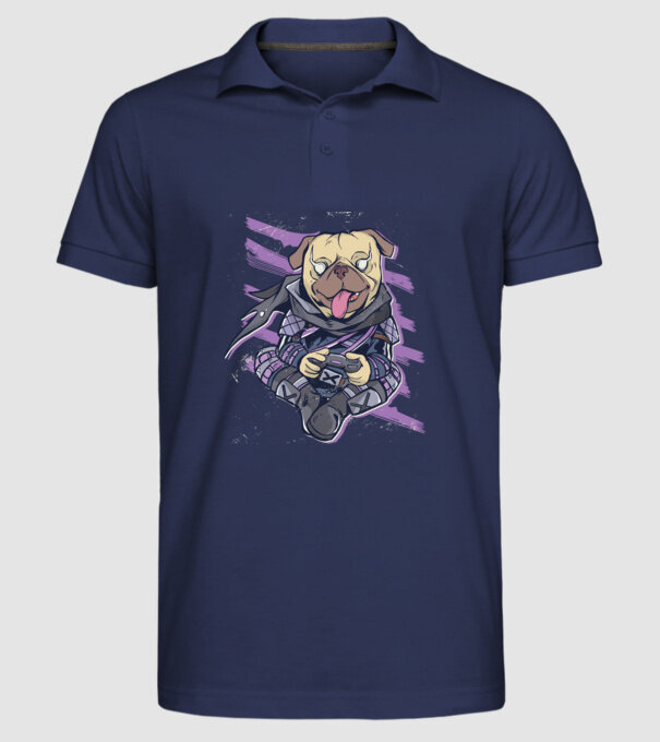 Mops Gamer model albastru închis pe tricou