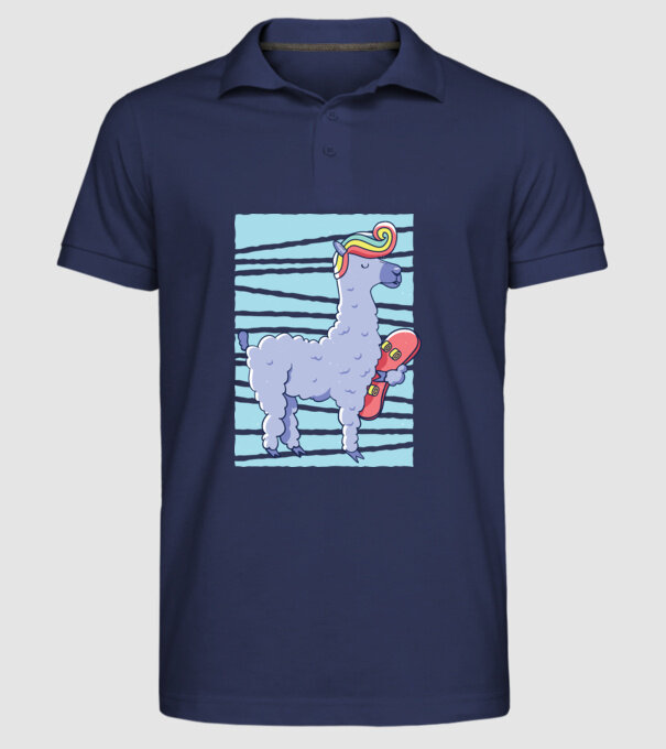 Lama Skateboarder model albastru închis pe tricou
