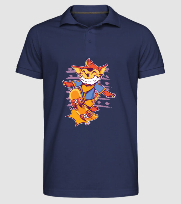 Vulpe Skateboarder model albastru închis pe tricou