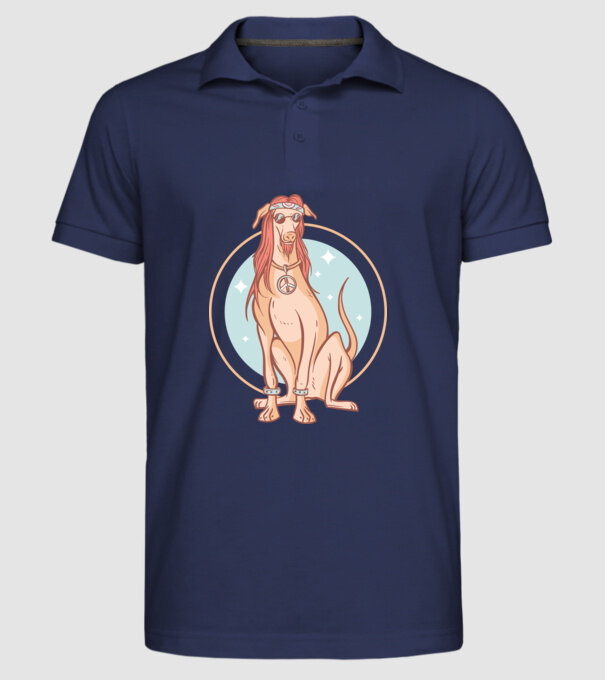 Câine Ogar Hippy model albastru închis pe tricou