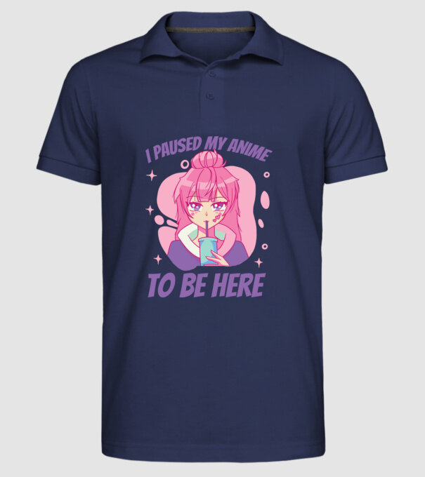 I paused my Anime to be here model albastru închis pe tricou