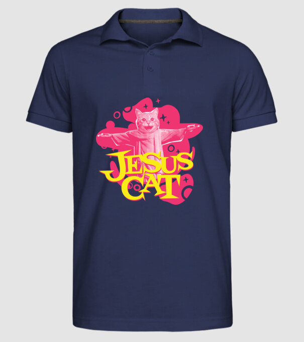 Jesus Cat model albastru închis pe tricou