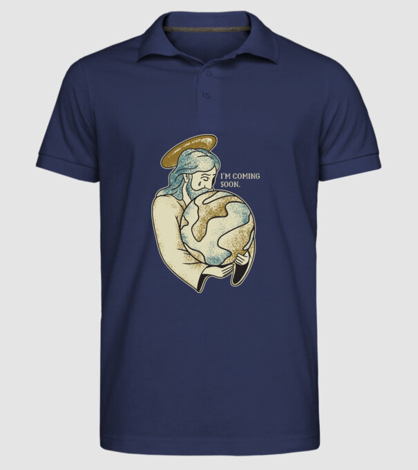 Jesus is coming soon - Isus vine în curând model albastru închis pe tricou