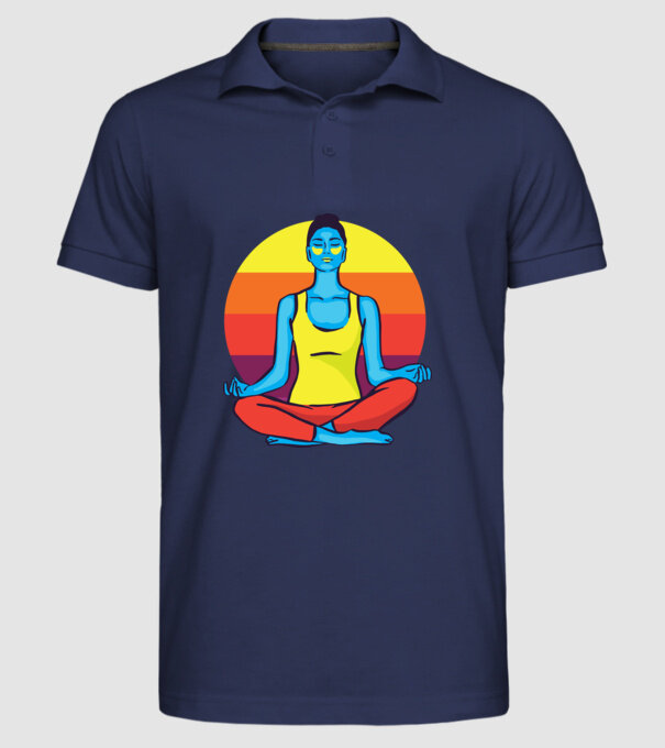 Yoga Meditație Retro model albastru închis pe tricou