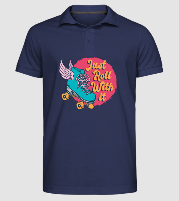 Just Roll with it - patine cu rotile model albastru închis pe tricou