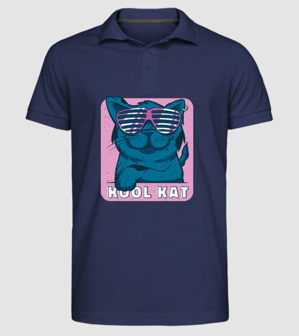 Kool Cat - Pisică Cool model albastru închis pe tricou