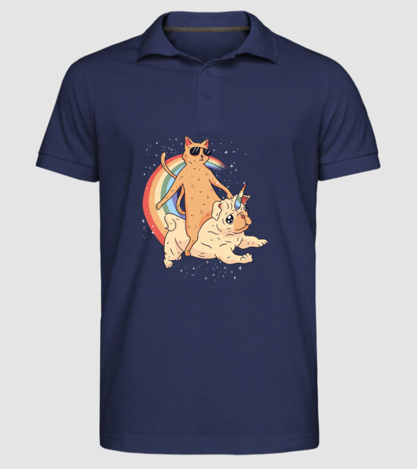 Pisică și Mops unicorn model albastru închis pe tricou
