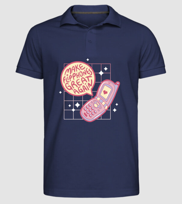 Make Flipphones Great Again Retro model albastru închis pe tricou