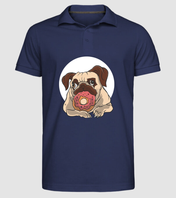 Mops cu gogoașă model albastru închis pe tricou