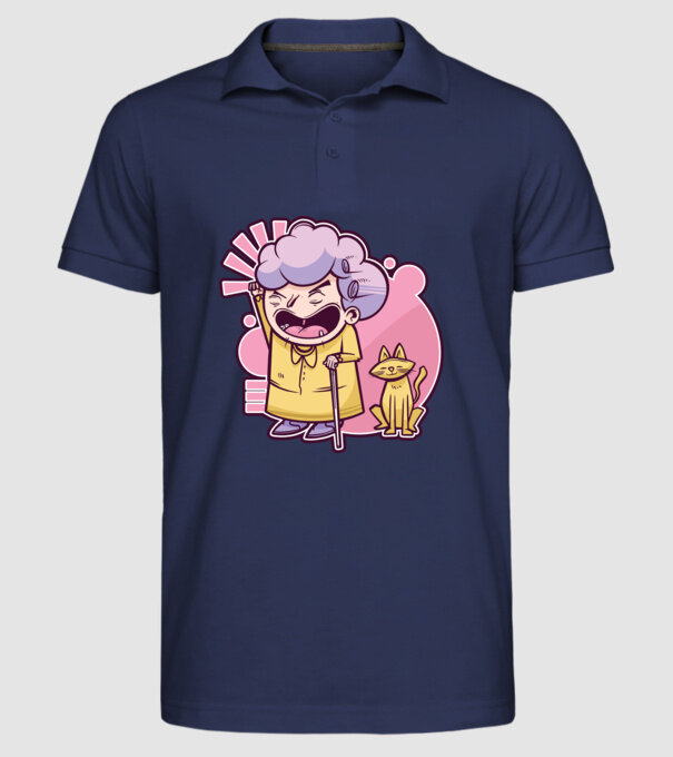 Bunică cu pisică model albastru închis pe tricou