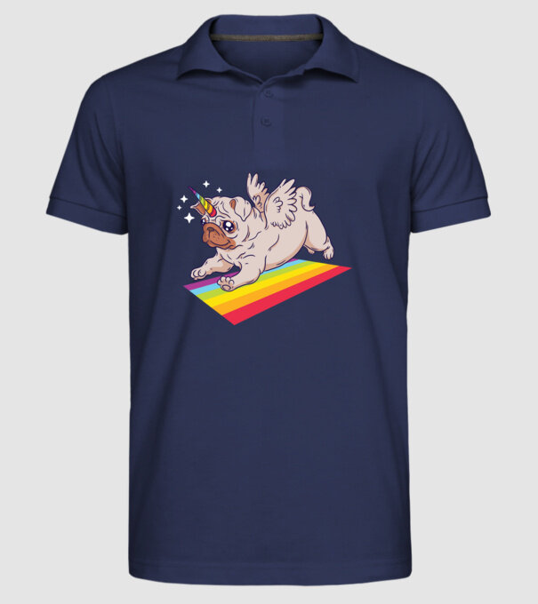 Pugicorn - mops unicorn model albastru închis pe tricou