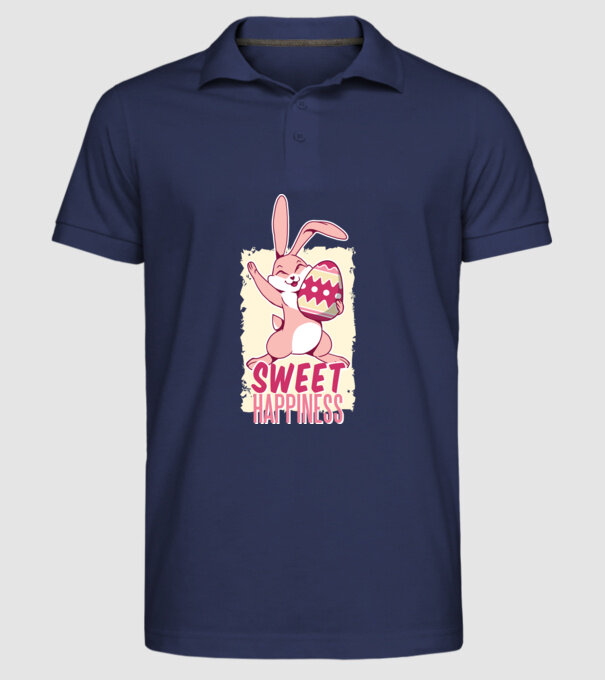 Sweet Happiness pentru Paște tricou cu iepuraș model albastru închis pe tricou
