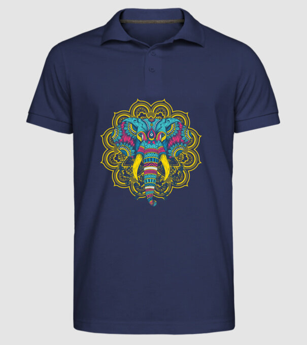 Elefant Mandala Colorat model albastru închis pe tricou