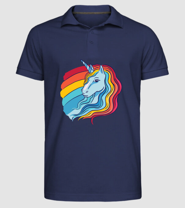 Unicorn cu Curcubeu model albastru închis pe tricou